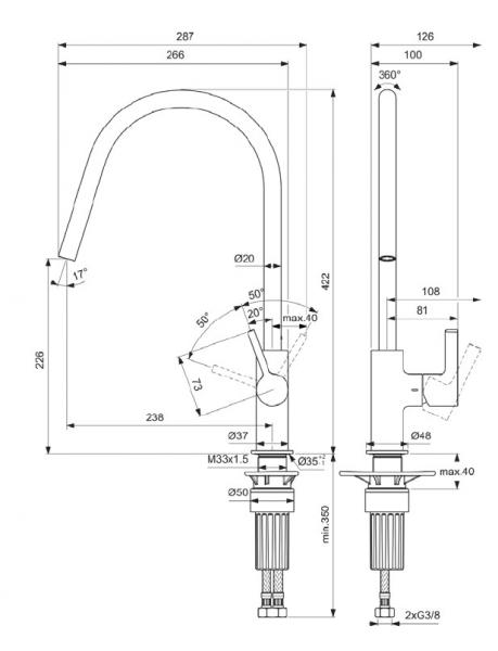 Ideal Standard Gusto køkkenarmatur m/C-tud og svingtud