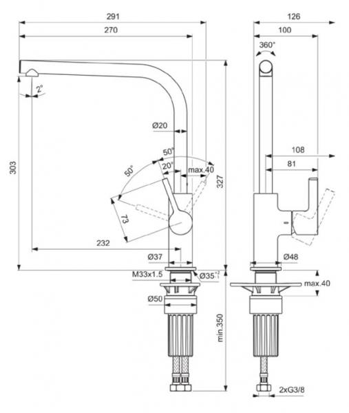 Ideal Standard Gusto køkkenarmatur m/L-tud og svingtud