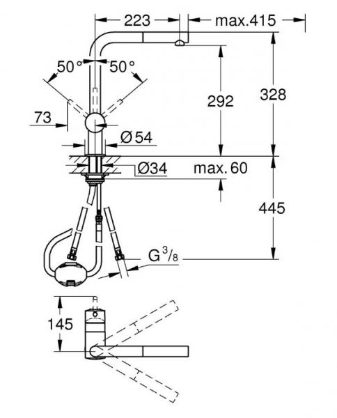 Grohe Minta køkkenarmatur m/udtræk og L-tud - Supersteel