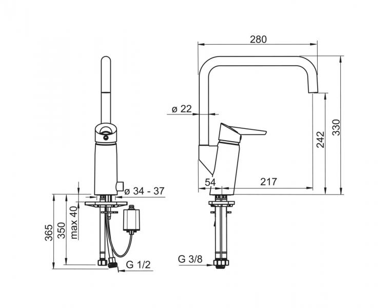 Oras Optima køkkenbatteri høj tud m/ afspærringsventil Oras Optima køkkenbatteri høj tud m/ afspærringsventil