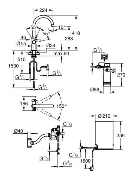 Grohe Red II Duo køkkenbatteri m/3L vandvarmer og C-tud - Børstet hard graphite