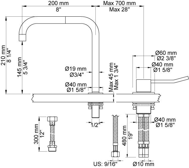 Vola 590L-16 håndvaskbatteri Vola 590L-16 håndvaskbatteri
