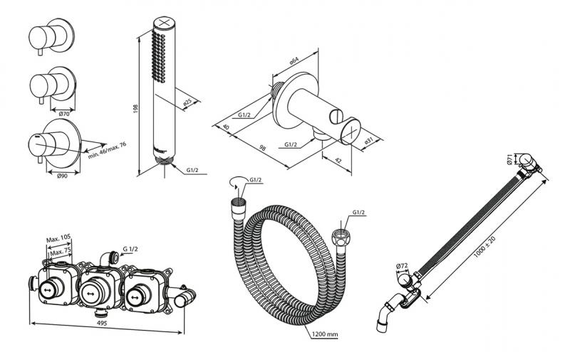 Damixa Silhouet BS 1 komplet badekararmatur til indbygning - Steel Damixa Silhouet BS 1 komplet badekararmatur til indbygning - Steel