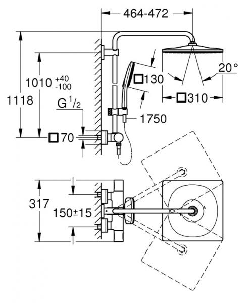 Grohe Rainshower SmartActive 310 Cube brusesystem - B&oslash;rstet warm sunset