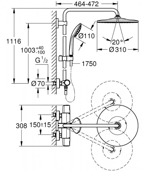 Grohe Vitalio 310 komplet brusesystem - Krom Grohe Vitalio 310 komplet brusesystem - Krom