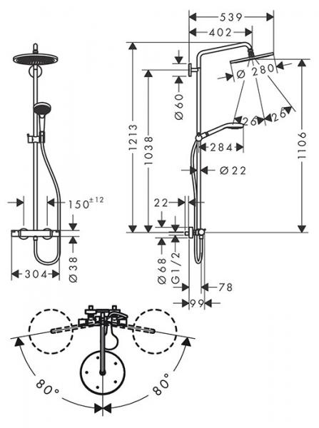 hansgrohe Croma Select S 280 komplet brusesystem Eco - Børstet bronze