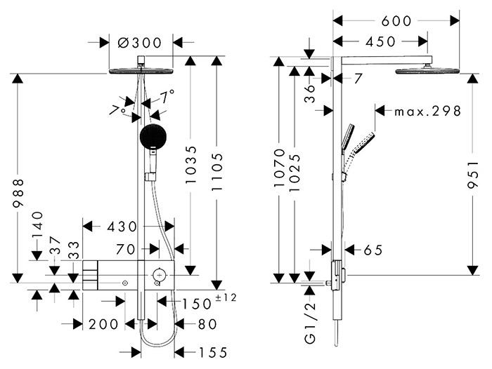 hansgrohe Raindance Alive S Showerpipe 300 2jet m/ShowerSelect Comfort og EcoSmart - Børstet bronze