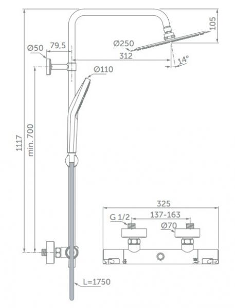 Ideal Standard T50 Idealrain komplet brusesystem Ø250 - Krom Ideal Standard T50 Idealrain komplet brusesystem Ø250 - Krom