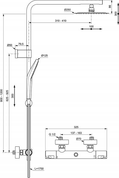 Ideal Standard Idealrain T50 Flex komplet brusesystem Ø250 - Krom Ideal Standard Idealrain T50 Flex komplet brusesystem Ø250 - Krom