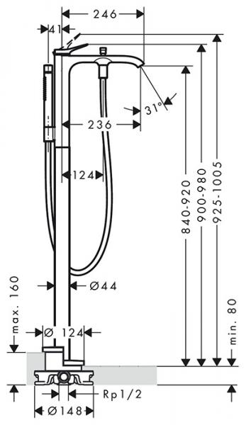 hansgrohe Vivenis fritstående badekararmatur - Krom