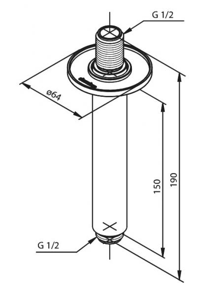 Damixa loftmonteret brusearm (150mm) - Børstet messing