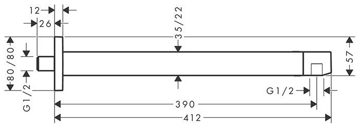 hansgrohe bruserbøjning E 39 cm 1/2" - Krom