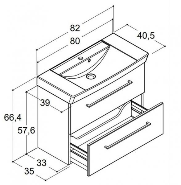 Dansani Mido+ 80 møbelsæt m/2 skuffer og Capella vask - Hvid mat