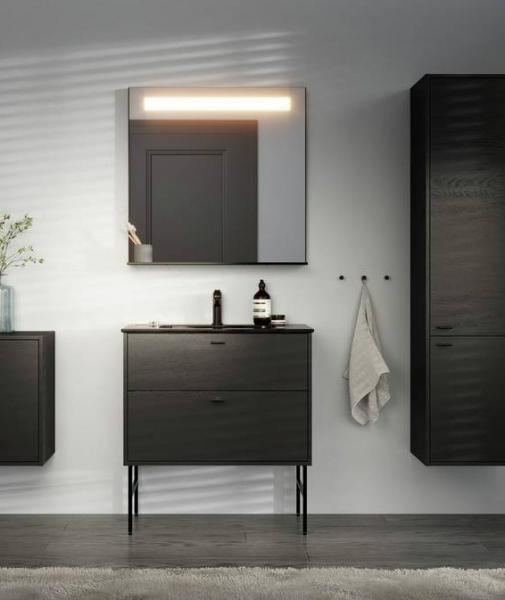 Gustavsberg spejl m/LED lys, aftagelig hylde og mat sort ramme - 60 cm Gustavsberg spejl m/LED lys, aftagelig hylde og mat sort ramme - 60 cm