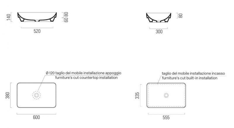 GSI Pura 60 fritstående bowlevask - Firkantet - Uden overløb - Tortora