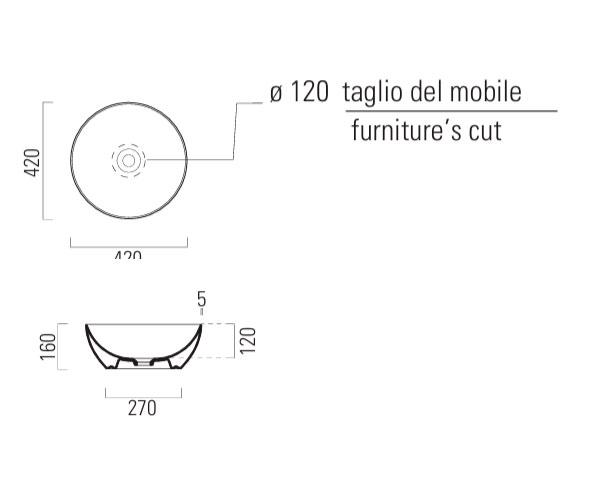 GSI Pura 42 fritstående bowlevask - Uden hanehul - Cenere