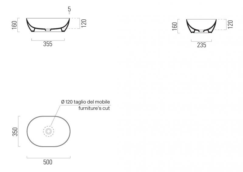 GSI Pura 50 oval fritstående bowlevask - Uden hanehul - Ardesia