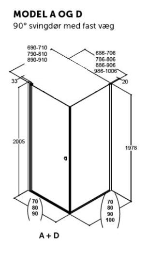 Dansani Match A+D 70x70 brusehj&oslash;rne - Tonet glas/mat sort