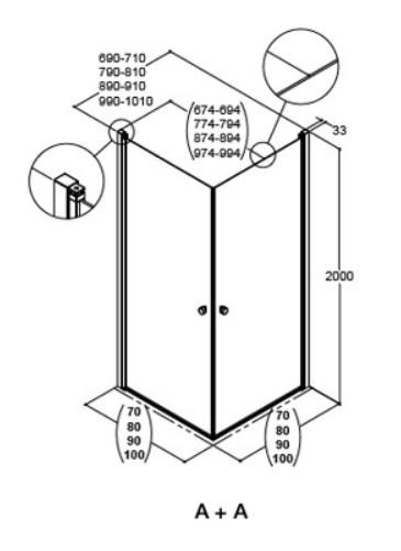Dansani Match A+A brusehjørne - 80x90 cm - Klar glas/matkrom Dansani Match A+A brusehjørne - 80x90 cm - Klar glas/matkrom