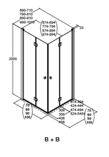 Dansani Match B+B bruseniche m/foldedøre - 80x80 cm - Klar glas/mat krom