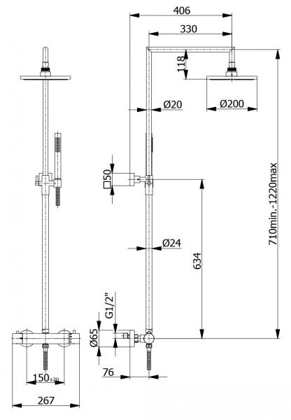 Cassøe Ø200 komplet brusesystem CAS470 - Krom