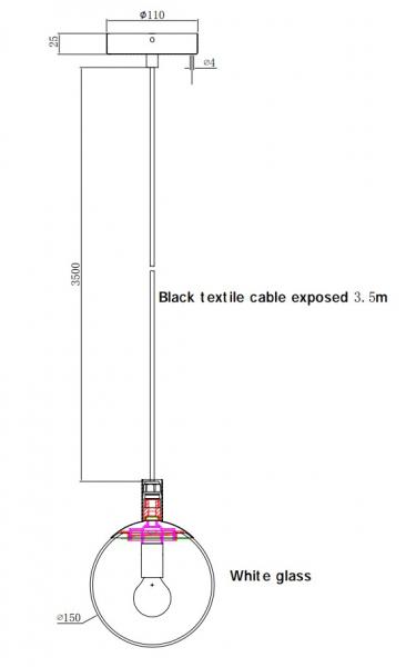 Cassøe Luna pendel m/hvidt glas - Mat sort