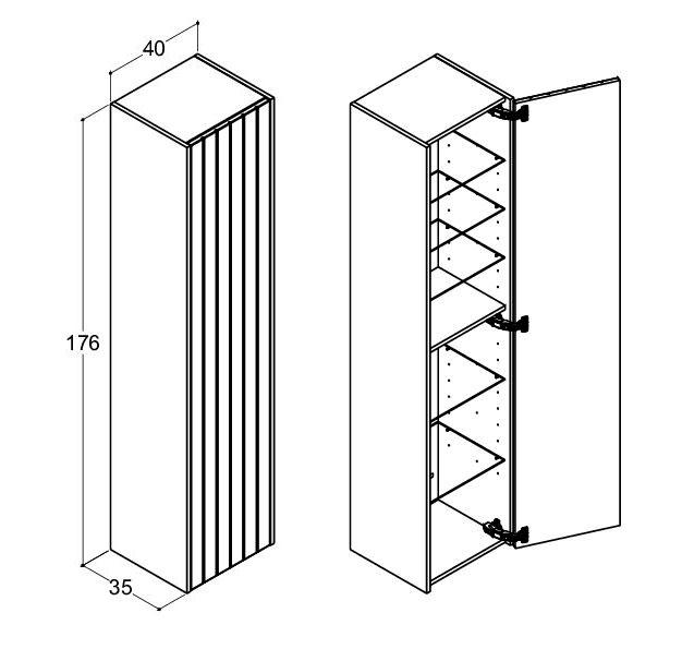 Dansani Luna Vintage 40 højskab A m/låge og riller - Højrehængslet - Natur eg/valgfri farve Dansani Luna Vintage 40 højskab A m/låge og riller - Højrehængslet - Natur eg/valgfri farve