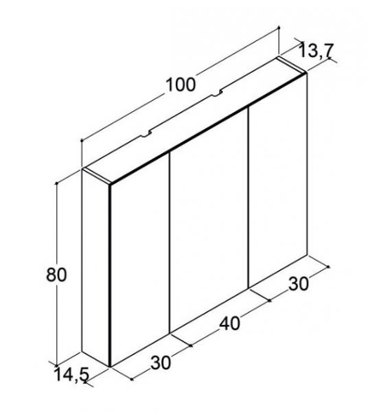 Dansani Style spejlskab 100 m/lysstyring og 3 låger - Eg noir Dansani Style spejlskab 100 m/lysstyring og 3 låger - Eg noir