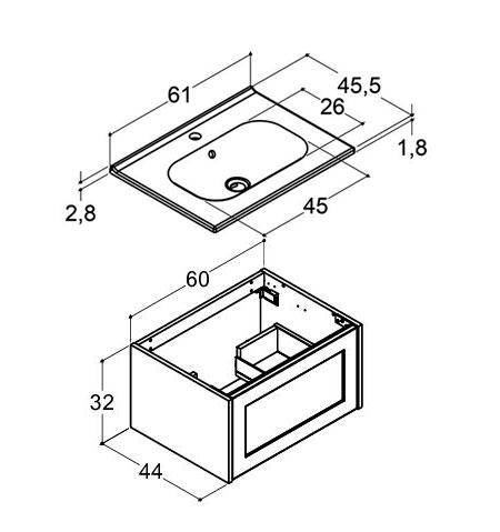 Dansani Luna Classic 60 møbelsæt m/Kantate vask og rammefront - Valgfri farve