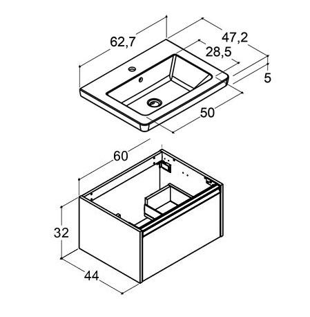 Dansani Luna Classic 60 møbelsæt m/Larghetto vask og integreret greb - Valgfri farve