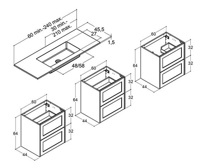 Dansani Luna Classic 180 møbelsæt m/Minore vask og rammefronter - Valgfri farve