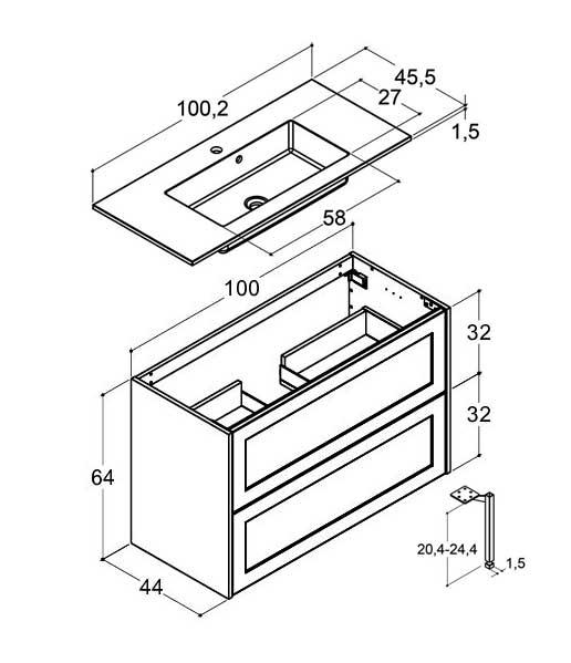 Dansani Luna Classic 100 møbelsæt m/Minore vask og rammefront - Natur eg/valgfri farve