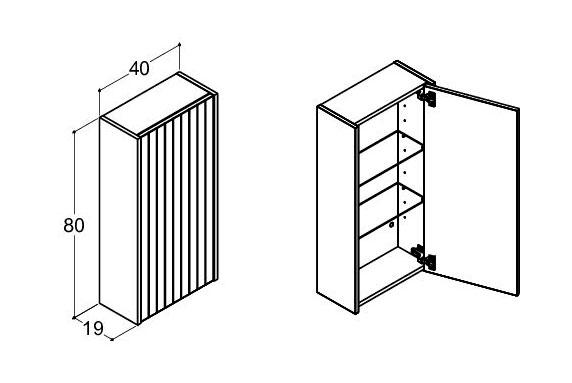 Dansani Luna Classic overskab m/låge og lameller - Højrehængslet - Eg noir