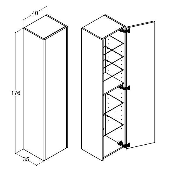 Dansani Luna Classic 40 højskab A m/låge - Højrehængslet - Valgfri farve Dansani Luna Classic 40 højskab A m/låge - Højrehængslet - Valgfri farve