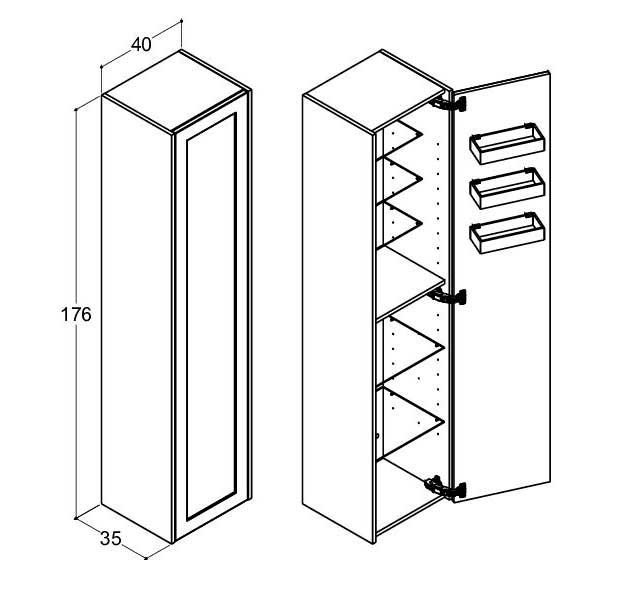 Dansani Luna Classic 40 højskab B m/1 låge og rammefront - Højrehængslet - Natur eg/Valgfri farve
