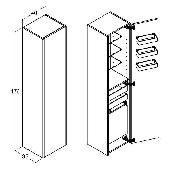 Dansani Luna Classic 40 højskab C m/låge - Venstrehængslet - Valgfri farve
