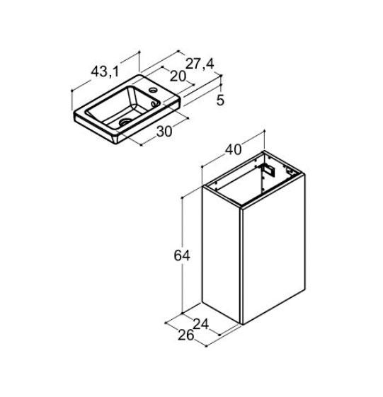 Dansani Luna Urban 40 mini møbelsæt m/Micro Larghetto vask og låge - Høj - Varm eg Dansani Luna Urban 40 mini møbelsæt m/Micro Larghetto vask og låge - Høj - Varm eg