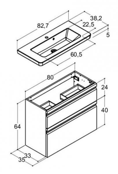 Dansani Luna Urban 80 mini møbelsæt m/Mini Larghetto vask og integrerede greb - Høj - Valgfri farve