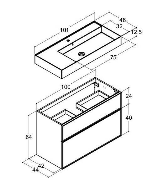 Dansani Luna Urban 100 møbelsæt m/Azym vask og skuffer - Høj - Valgfri farve/sort ramme Dansani Luna Urban 100 møbelsæt m/Azym vask og skuffer - Høj - Valgfri farve/sort ramme