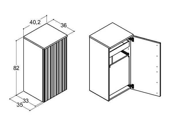 Dansani Luna Urban sideskab B m/låge og vasketøjspose - Venstrehængslet - Riflet/valgfri farve