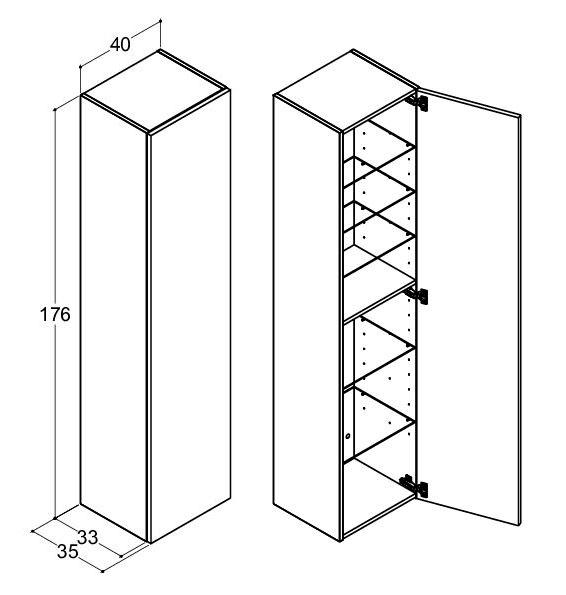 Dansani Luna Urban højskab 40 - Højrehængslet - Hvid mat