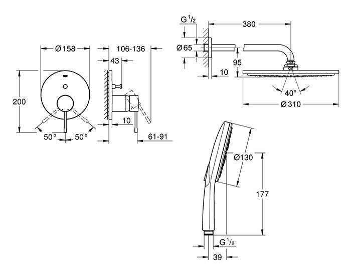 Grohe Essence 310 komplet brusesystem m/Shower Frame - Børstet Cool Sunrise