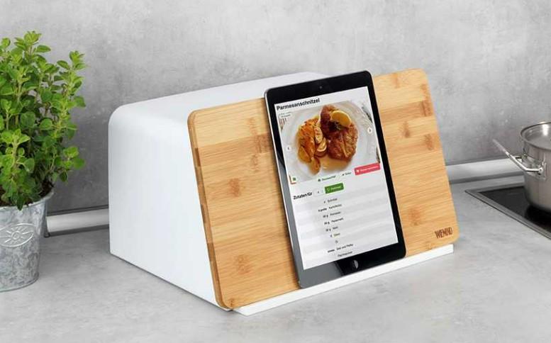 Wenko Kubo brødkasse m/tabletholder - Bambus/sort Wenko Kubo brødkasse m/tabletholder - Bambus/sort