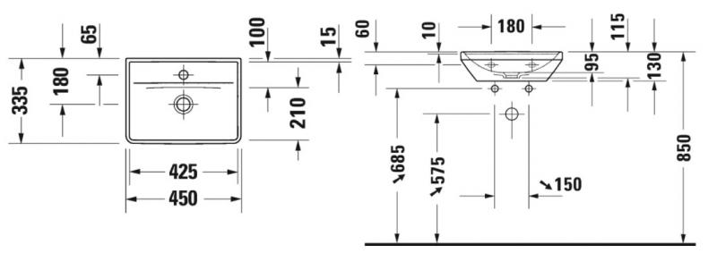 Duravit D-Neo 45 håndvask t/væg  - Uden overløb Duravit D-Neo 45 håndvask t/væg  - Uden overløb