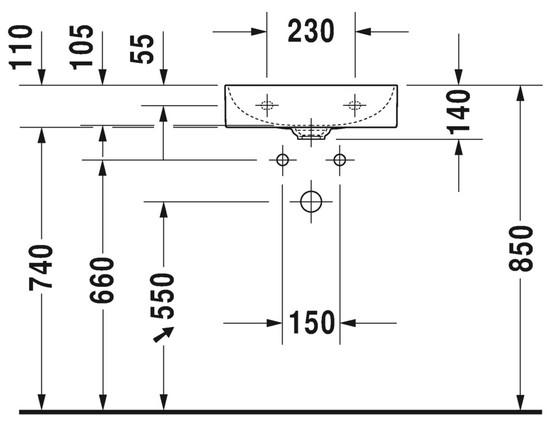 Duravit DuraSquare 45 h&aring;ndvask t/v&aelig;g eller m&oslash;bel - 3 hanehuller - Uden overl&oslash;b