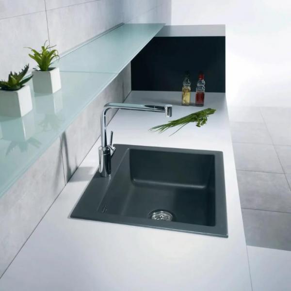 Lavabo Mera 57 køkkenvask i porcelæn - Mat sort/krom afløb Lavabo Mera 57 køkkenvask i porcelæn - Mat sort/krom afløb