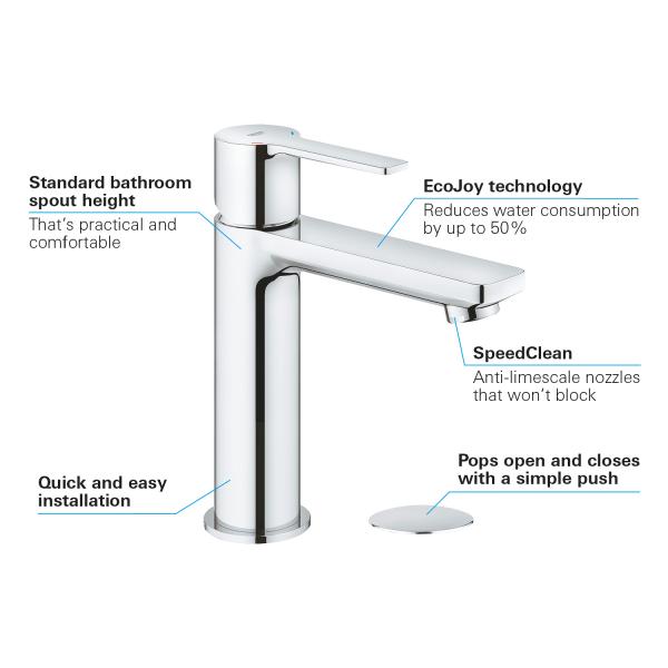 Grohe Lineare New håndvaskarmatur m/pop-up bundventil - Steel Grohe Lineare New håndvaskarmatur m/pop-up bundventil - Steel
