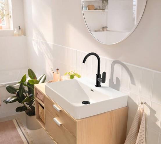 hansgrohe Rebris S 210 håndvaskarmatur m/svingtud og løft-op bundventil - Mat sort