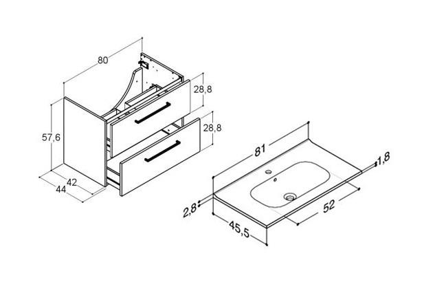 Dansani Mido+ 80 møbelsæt m/Kantate vask - Hvid mat Dansani Mido+ 80 møbelsæt m/Kantate vask - Hvid mat