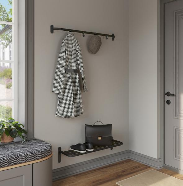 Beslagsboden knagerække m/4 knager - 1000 mm - Mat sort Beslagsboden knagerække m/4 knager - 1000 mm - Mat sort